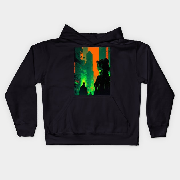 Cyberpunk neon city Kids Hoodie by Geek Culture